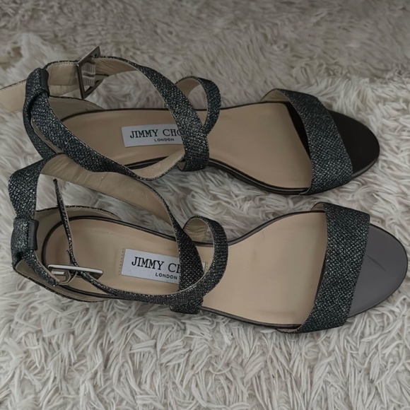 JIMMY CHOO Ankle Strap Sandals Size 38.5 Metallic Leather - Picture 2 of 5